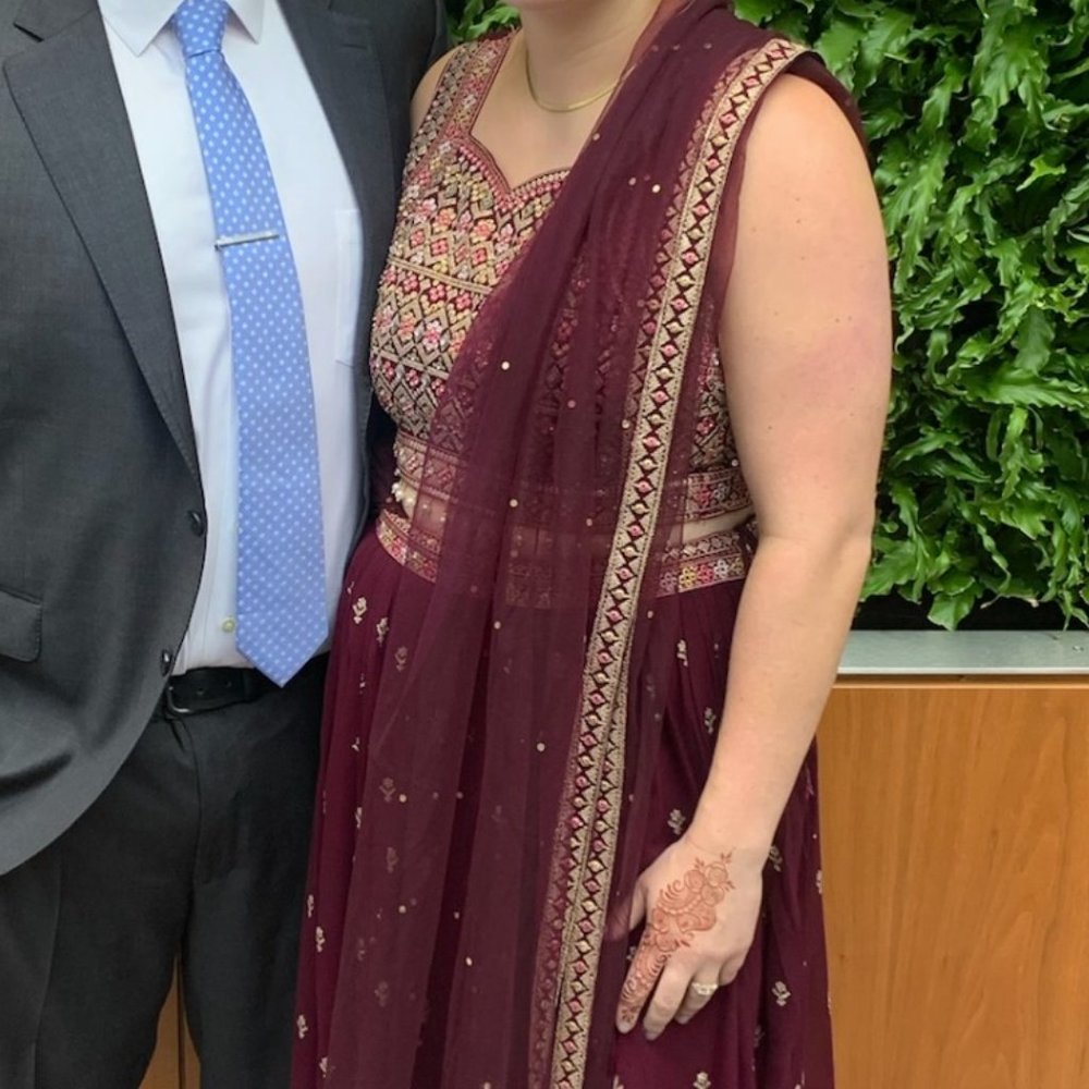 Maroon Lehenga, Top & Sash - Size 12